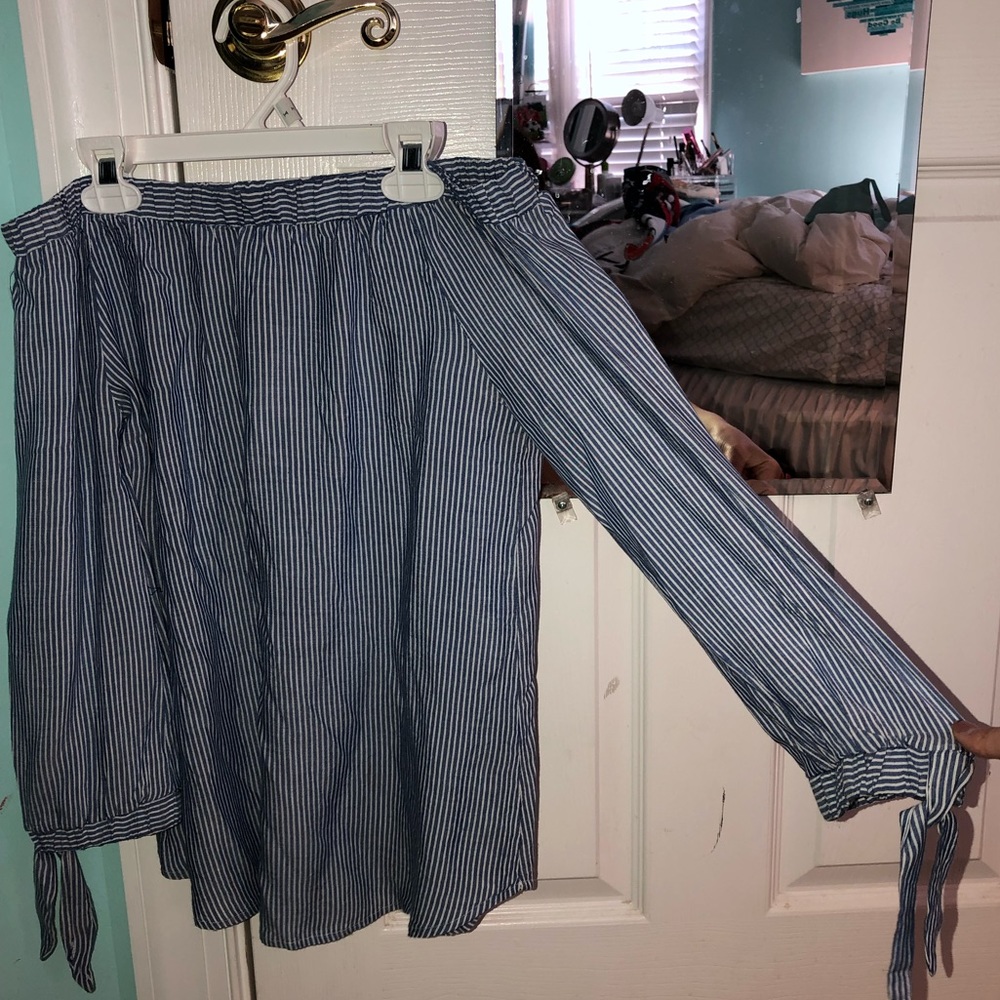 Blue & white striped off the shoulder top